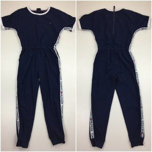 TOMMY HILFIGER Short Sleeve Logo Print Dark Blue White Red One Piece Jumpsuit